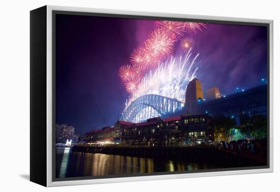 Sydney Harbour Bridge and New Years Eve Fireworks, Sydney, New South Wales, Australia, Oceania-Frank Fell-Framed Premier Image Canvas