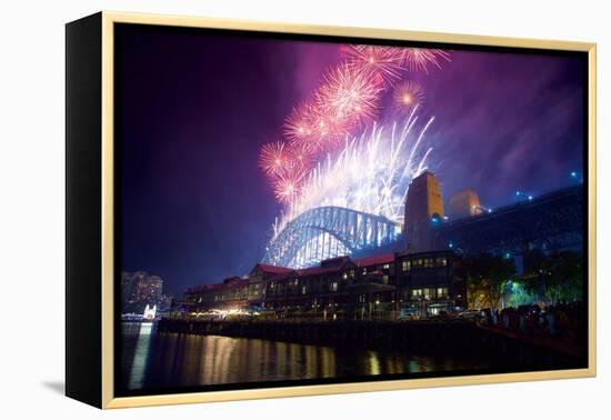 Sydney Harbour Bridge and New Years Eve Fireworks, Sydney, New South Wales, Australia, Oceania-Frank Fell-Framed Premier Image Canvas