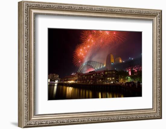 Sydney Harbour Bridge and New Years Eve Fireworks, Sydney, New South Wales, Australia, Oceania-Frank Fell-Framed Photographic Print