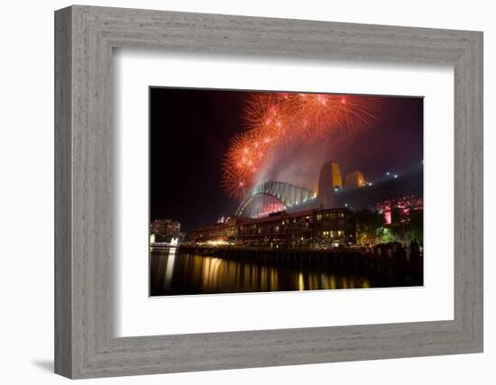 Sydney Harbour Bridge and New Years Eve Fireworks, Sydney, New South Wales, Australia, Oceania-Frank Fell-Framed Photographic Print