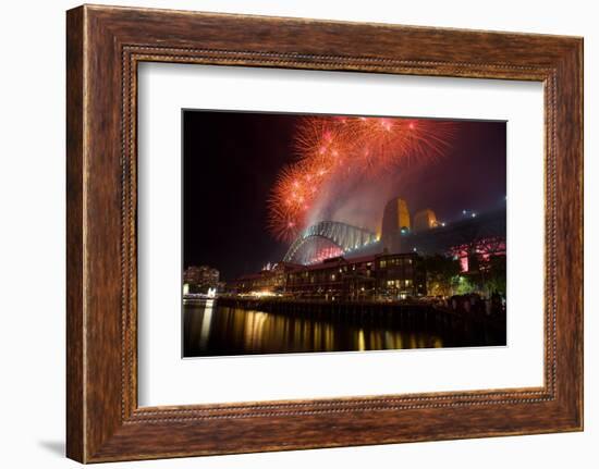 Sydney Harbour Bridge and New Years Eve Fireworks, Sydney, New South Wales, Australia, Oceania-Frank Fell-Framed Photographic Print