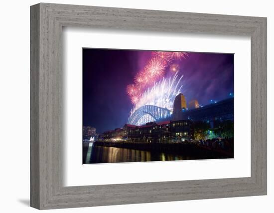 Sydney Harbour Bridge and New Years Eve Fireworks, Sydney, New South Wales, Australia, Oceania-Frank Fell-Framed Photographic Print