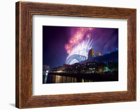 Sydney Harbour Bridge and New Years Eve Fireworks, Sydney, New South Wales, Australia, Oceania-Frank Fell-Framed Photographic Print