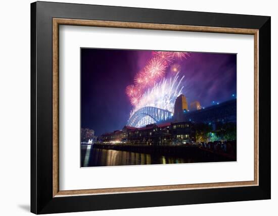 Sydney Harbour Bridge and New Years Eve Fireworks, Sydney, New South Wales, Australia, Oceania-Frank Fell-Framed Photographic Print