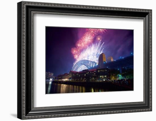 Sydney Harbour Bridge and New Years Eve Fireworks, Sydney, New South Wales, Australia, Oceania-Frank Fell-Framed Photographic Print