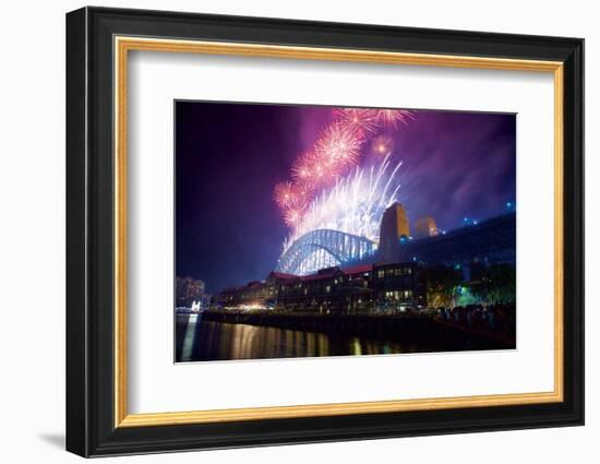 Sydney Harbour Bridge and New Years Eve Fireworks, Sydney, New South Wales, Australia, Oceania-Frank Fell-Framed Photographic Print