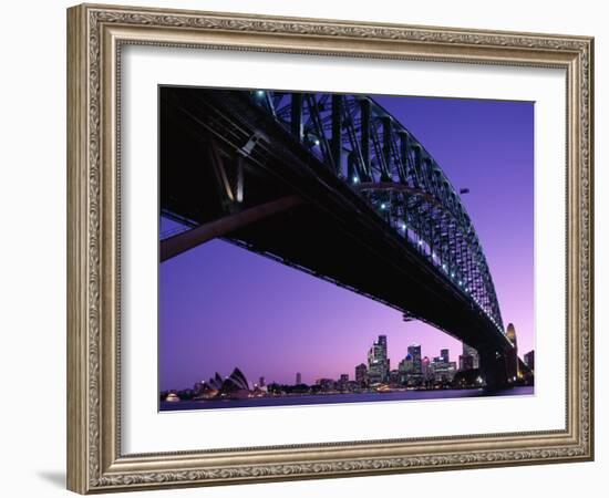 Sydney Harbour Bridge at Dusk , Sydney, New South Wales, Australia-Steve Vidler-Framed Photographic Print