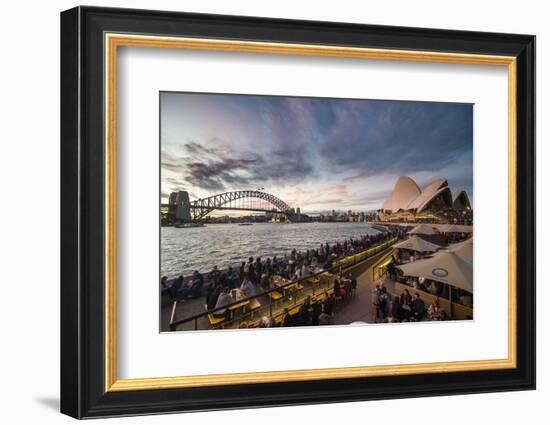 Sydney Harbour with the Harbour Bridge and Opera House after sunset, Sydney, New South Wales, Austr-Michael Runkel-Framed Photographic Print