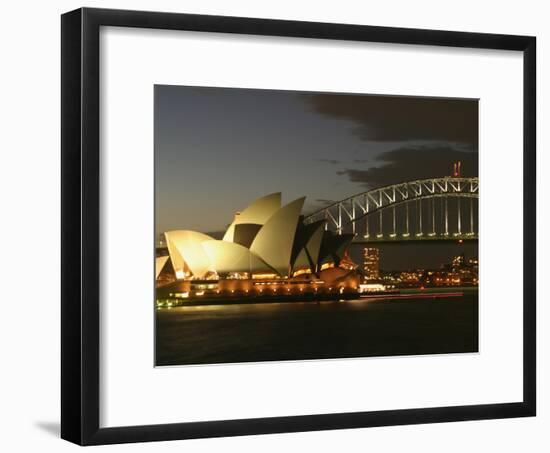 Sydney Opera House and Harbor Bridge at Night, Sydney, Australia-David Wall-Framed Photographic Print