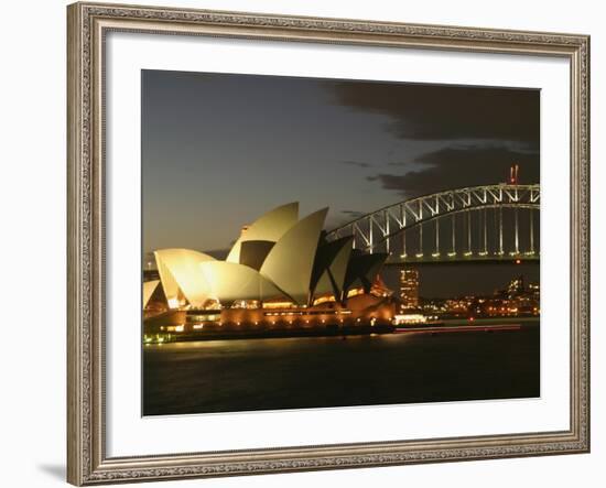 Sydney Opera House and Harbor Bridge at Night, Sydney, Australia-David Wall-Framed Photographic Print