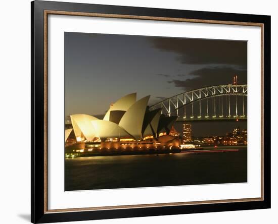 Sydney Opera House and Harbor Bridge at Night, Sydney, Australia-David Wall-Framed Photographic Print