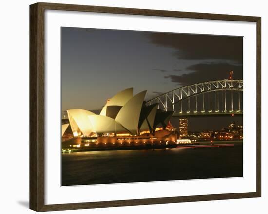 Sydney Opera House and Harbor Bridge at Night, Sydney, Australia-David Wall-Framed Photographic Print