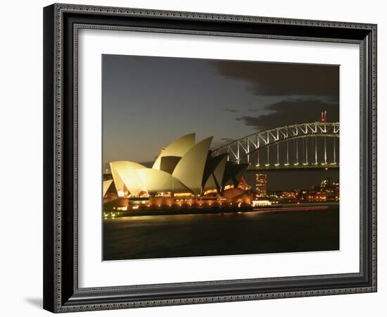 Sydney Opera House and Harbor Bridge at Night, Sydney, Australia-David Wall-Framed Photographic Print