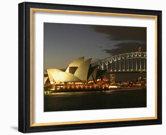 Sydney Opera House and Harbor Bridge at Night, Sydney, Australia-David Wall-Framed Photographic Print