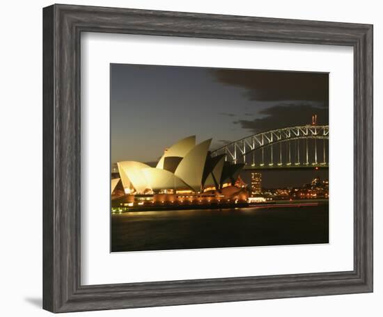 Sydney Opera House and Harbor Bridge at Night, Sydney, Australia-David Wall-Framed Photographic Print