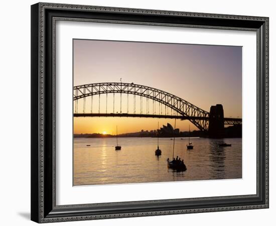 Sydney Opera House and Sydney Harbour Bridge at Sunset, Sydney, New South Wales, Australia-Steve Vidler-Framed Photographic Print