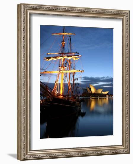 Sydney Opera House and Tall Ship at Dawn, Sydney, Australia-David Wall-Framed Photographic Print