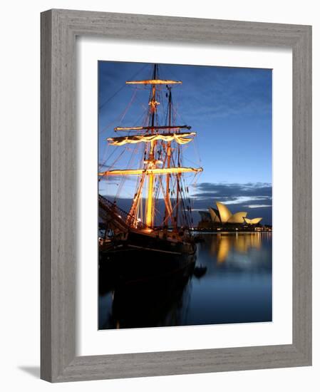 Sydney Opera House and Tall Ship at Dawn, Sydney, Australia-David Wall-Framed Photographic Print