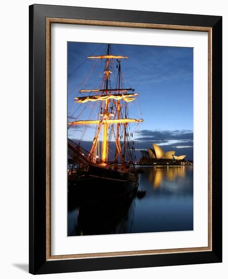 Sydney Opera House and Tall Ship at Dawn, Sydney, Australia-David Wall-Framed Photographic Print