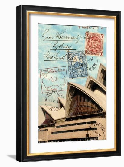 Sydney Opera House, Australia, Vintage Postcard Collage-Piddix-Framed Art Print