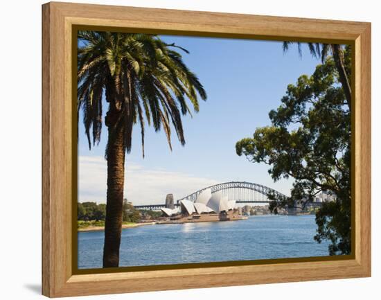 Sydney Opera House, UNESCO World Heritage Site, and Sydney Harbour Bridge, Sydney, Australia-Matthew Williams-Ellis-Framed Premier Image Canvas