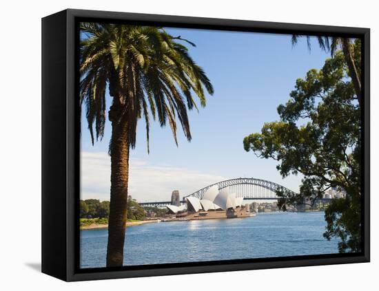 Sydney Opera House, UNESCO World Heritage Site, and Sydney Harbour Bridge, Sydney, Australia-Matthew Williams-Ellis-Framed Premier Image Canvas