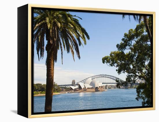 Sydney Opera House, UNESCO World Heritage Site, and Sydney Harbour Bridge, Sydney, Australia-Matthew Williams-Ellis-Framed Premier Image Canvas