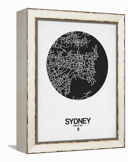 Sydney Street Map Black on White-NaxArt-Framed Stretched Canvas