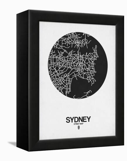 Sydney Street Map Black on White-NaxArt-Framed Stretched Canvas