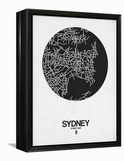 Sydney Street Map Black on White-NaxArt-Framed Stretched Canvas