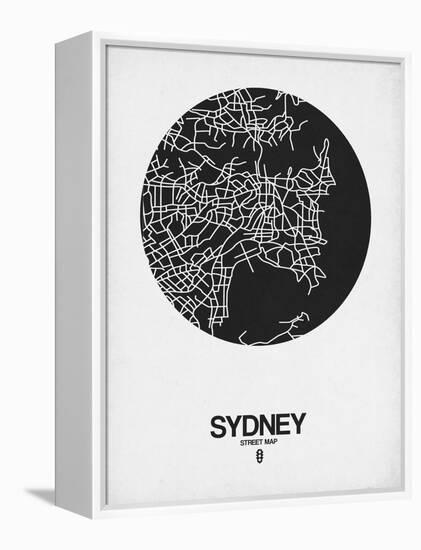 Sydney Street Map Black on White-NaxArt-Framed Stretched Canvas