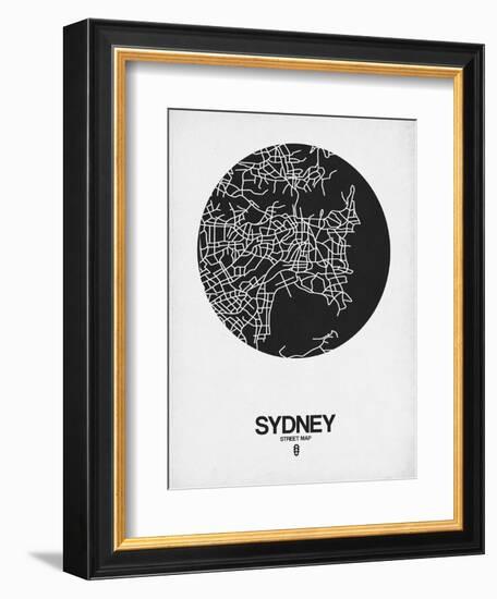 Sydney Street Map Black on White-NaxArt-Framed Premium Giclee Print