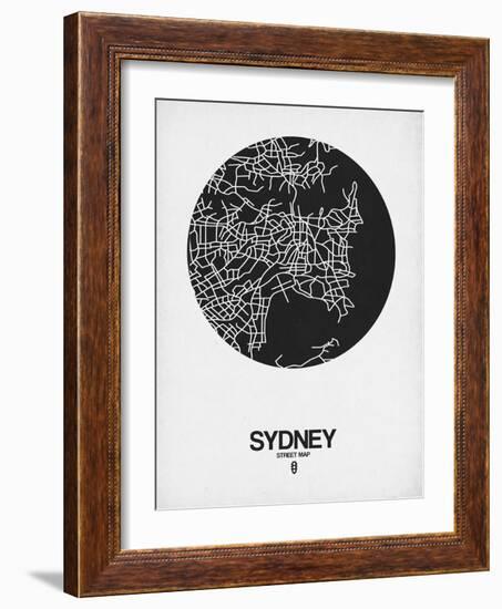 Sydney Street Map Black on White-NaxArt-Framed Art Print