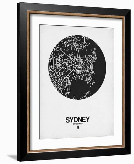 Sydney Street Map Black on White-NaxArt-Framed Art Print