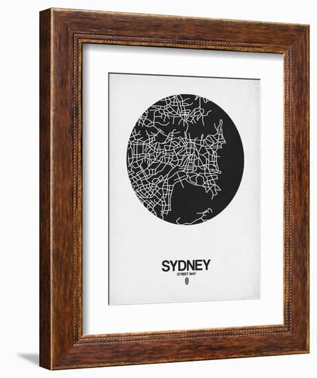 Sydney Street Map Black on White-NaxArt-Framed Art Print