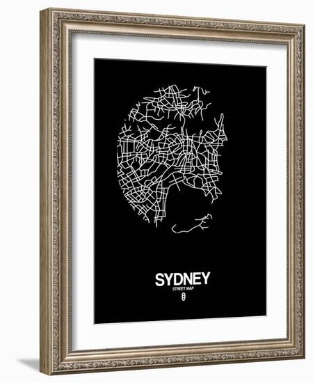 Sydney Street Map Black-NaxArt-Framed Art Print