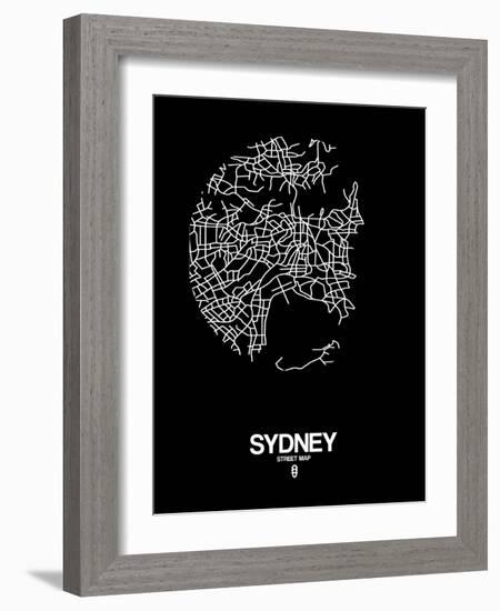 Sydney Street Map Black-NaxArt-Framed Art Print