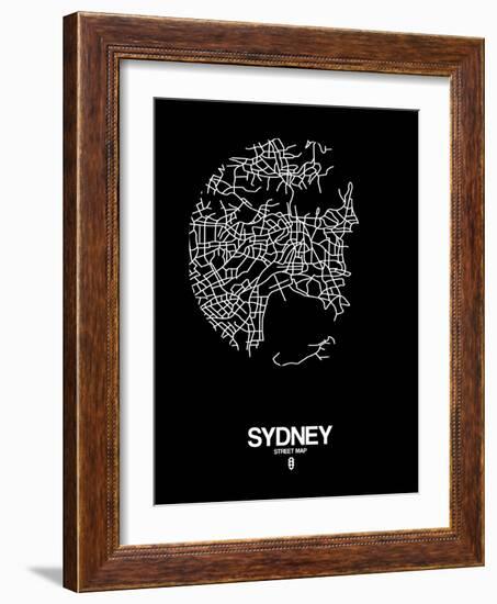 Sydney Street Map Black-NaxArt-Framed Art Print