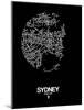 Sydney Street Map Black-NaxArt-Mounted Art Print