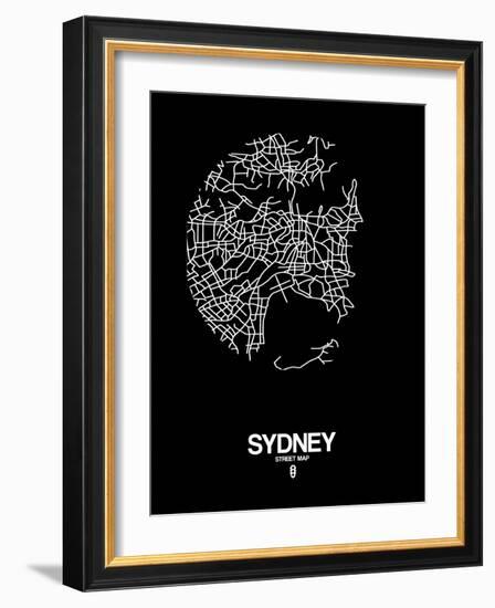 Sydney Street Map Black-NaxArt-Framed Art Print