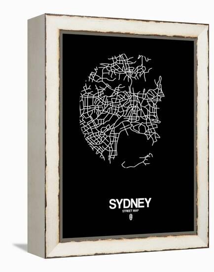 Sydney Street Map Black-NaxArt-Framed Stretched Canvas