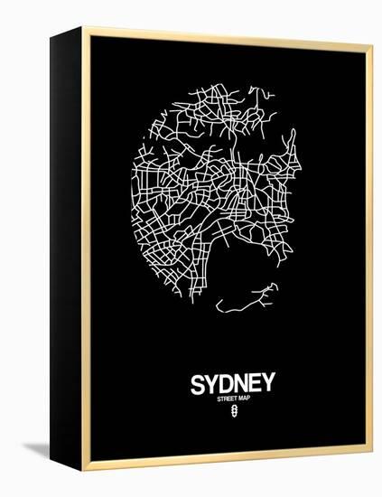 Sydney Street Map Black-NaxArt-Framed Stretched Canvas