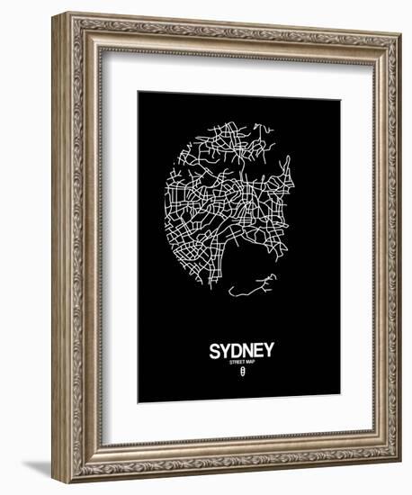 Sydney Street Map Black-NaxArt-Framed Premium Giclee Print