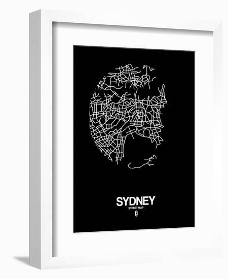 Sydney Street Map Black-NaxArt-Framed Premium Giclee Print