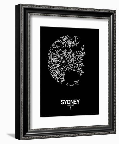 Sydney Street Map Black-NaxArt-Framed Premium Giclee Print