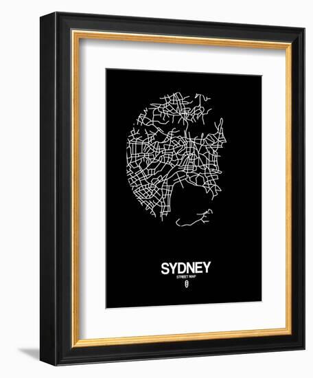 Sydney Street Map Black-NaxArt-Framed Premium Giclee Print