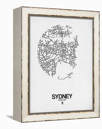 Sydney Street Map White-NaxArt-Framed Stretched Canvas