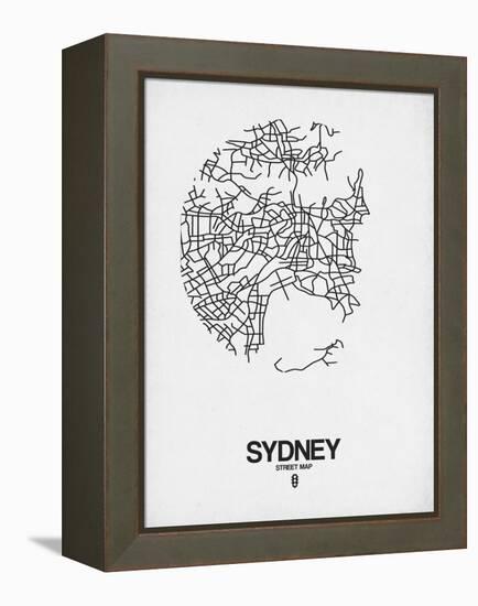 Sydney Street Map White-NaxArt-Framed Stretched Canvas