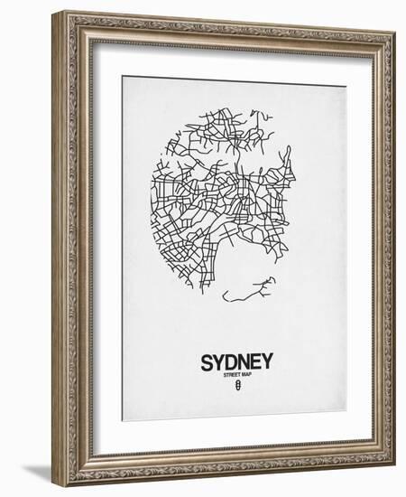 Sydney Street Map White-NaxArt-Framed Art Print