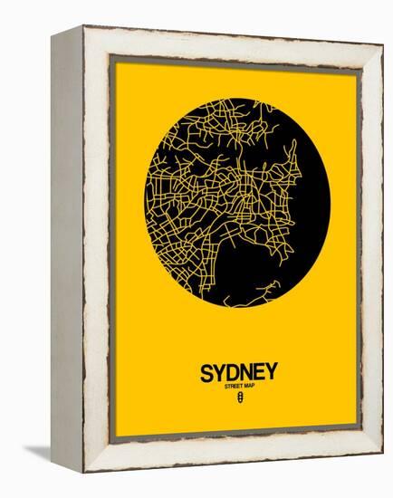 Sydney Street Map Yellow-NaxArt-Framed Stretched Canvas